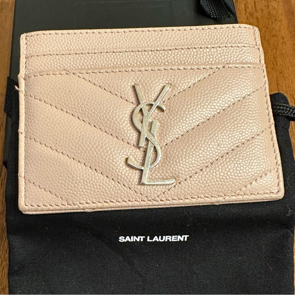 YSL - Saint Laurent Quilted Card Holder in Light Pink/Beige Leather - Picture 2 of 12